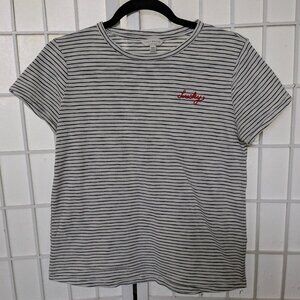 Lucky Brand Striped Embroidered Tshirt Top - Women's Size M